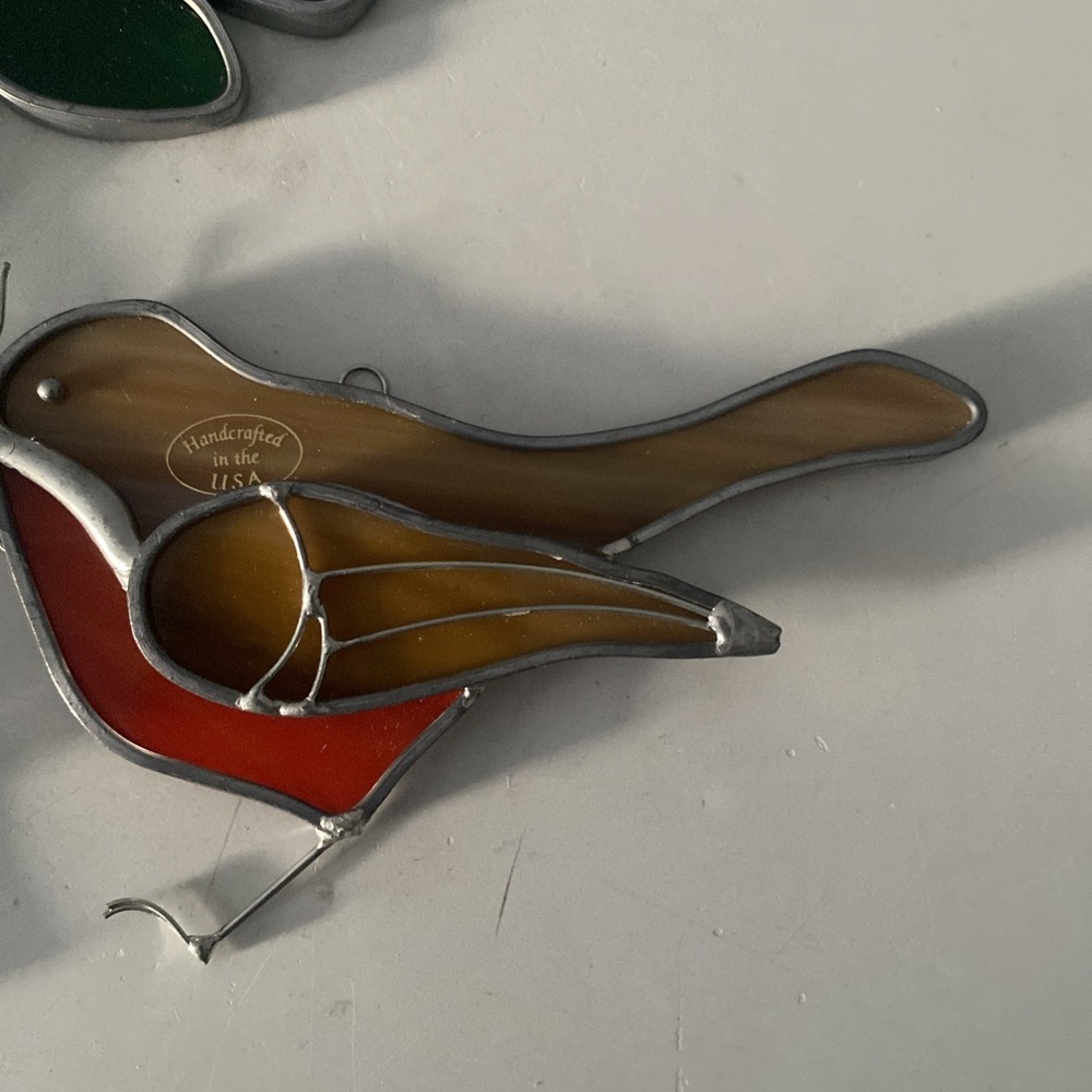 Lot of 3 Stained Glass Handcrafted Birds Cardinal Woodpecker Robin Suncatchers - Picture 3 of 12